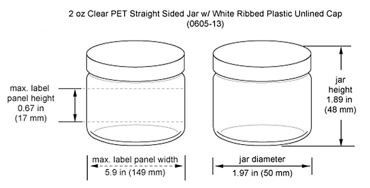 2 oz PET Jars with Lids (Cap color: White OR Black)