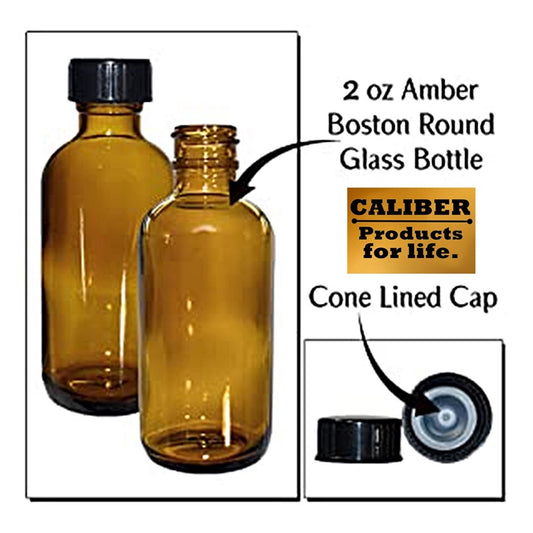 2 Oz Amber Glass Bottles & Cone Lined Cap