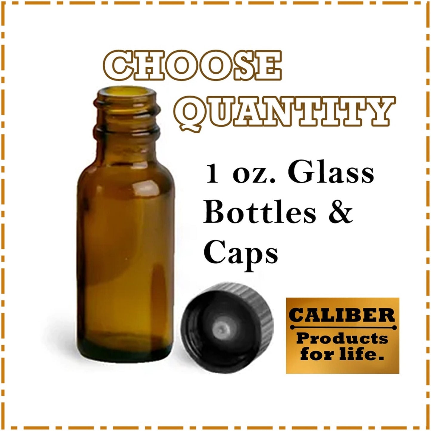 1 oz Amber Glass Bottles + Cone Lined Caps