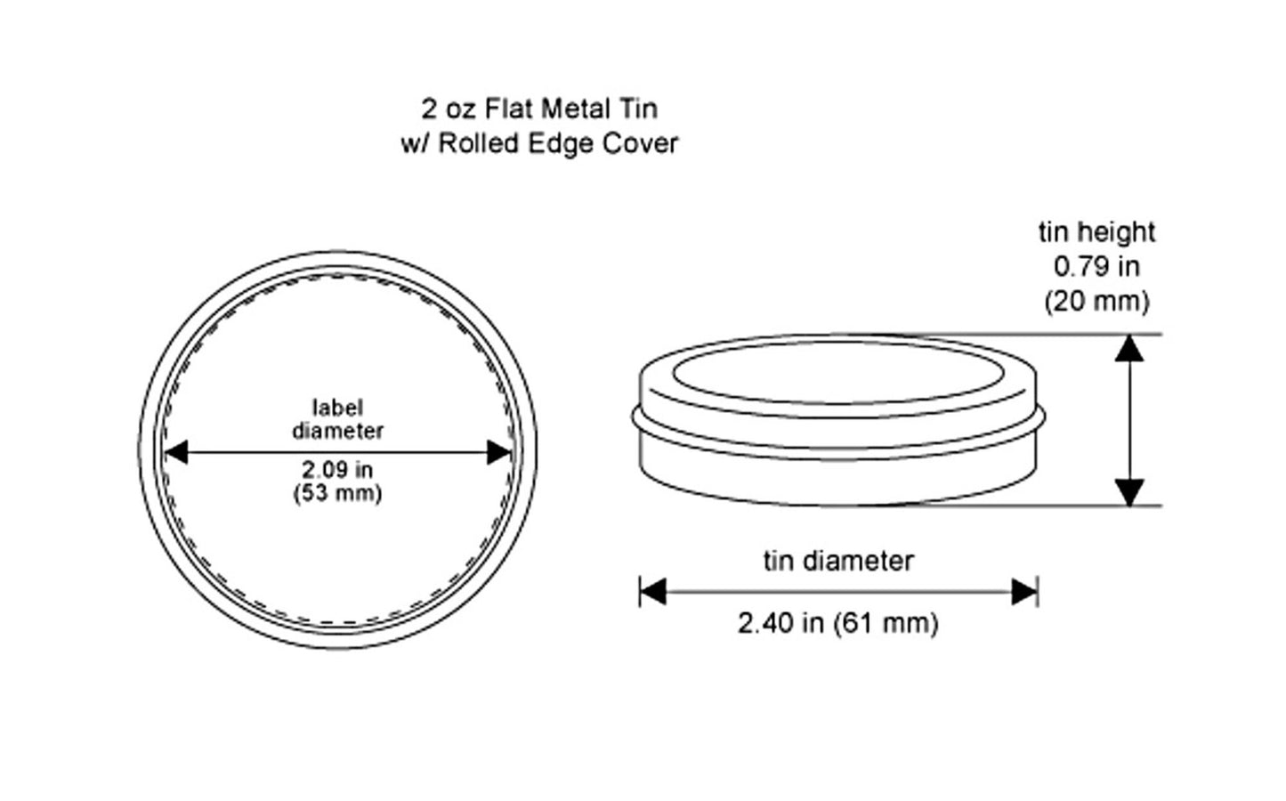 2 oz Flat Metal Tin with Rolled Edge Cover